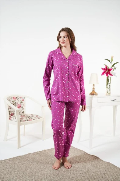 Estiva Likralı Penye Önden Düğmeli Bayan Pijama Takım - Resim 6