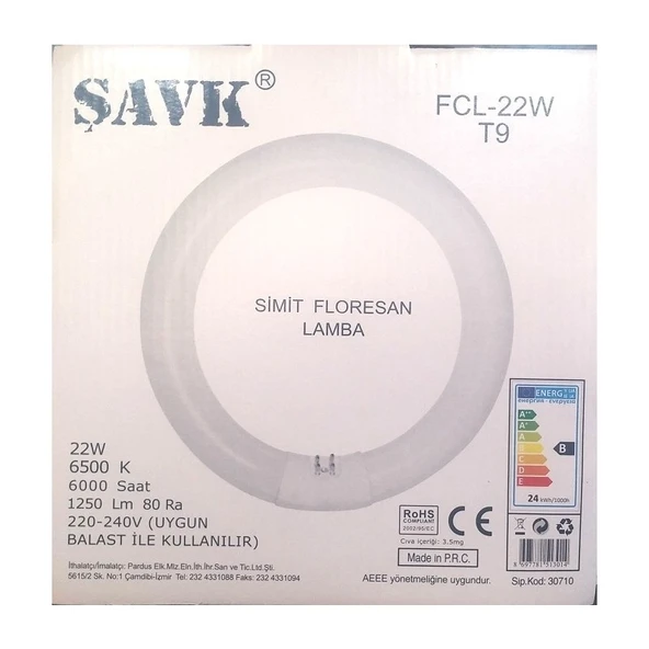 Şavk Simit Floresan Ampul 22W T9 Beyaz 865  Özel Ampul Serisi ürün görseli 1
