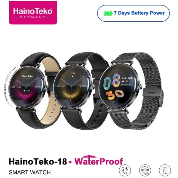 Haino Teko 18 Amoled Ekran Super Slim Tasarım WaterProof 3 Kordonlu Akıllı Saat Siyah Teko18S - Resim 4