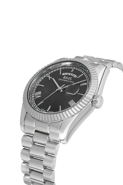 Rms Zeitmeister RMS.1.AG1641.02 Romen Rakamlı Kristal Camlı Çelik Kordon Çelik Kasa 5 ATM Suya Dayanıklı Metalik Renk Erkek Kol Saati - Resim 3