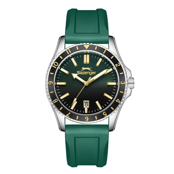 Slazenger SL.09.2531.1.04 Silikon Kordon Çelik Kasa 10 ATM Suya Dayanıklı Yeşil Renk Erkek Kol Saati ürün görseli 1