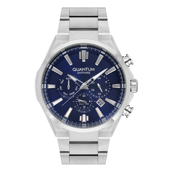 Quantum PWG1094S.391 Tüm Fonksiyonlar Aktif Safir Camlı Çelik Kordon Çelik Kasa 10 ATM Suya Dayanıklı Metalik Renk Erkek Kol Saati ürün görseli 1