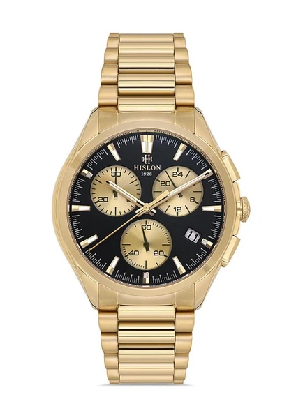 Hislon MS152G-04SG Yansıma Önleyici Safir Kaplama Cam Çelik Kordon Çelik Kasa 10 ATM Suya Dayanıklı Altın Renk Erkek Kol Saati ürün görseli 1