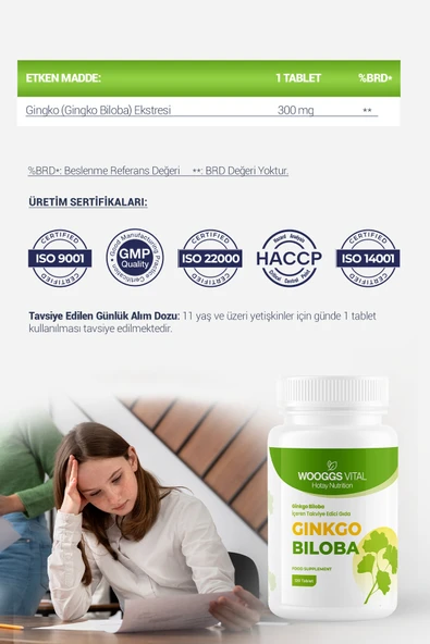 Ginkgo Biloba 300 mg 120 Tablet Takviye Edici Gıda - 2