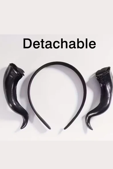 1 adet El Yapımı, Retro Punk Cadılar Bayramı Boynuz Başlık – Keçi Boynuzu Esintili Anime Pop Sanat Tasarım, Pluş Tüy Detaylı,-Siyah - Resim 3