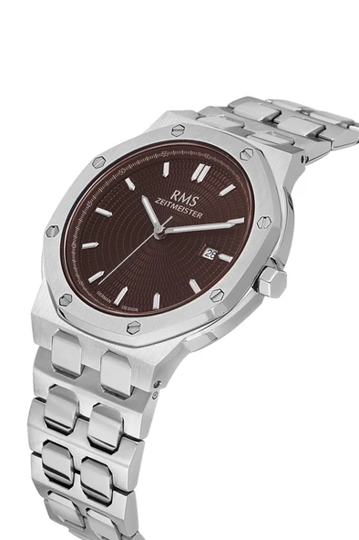 Rms Zeitmeister RMS.1.AG2052.05 Kristal Camlı Çelik Kordon Çelik Kasa 5 ATM Suya Dayanıklı Metalik Renk Erkek Kol Saati - Resim 3