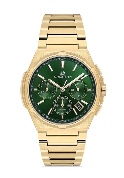 Momentus SM390G-15SG Tüm Fonksiyonları Aktif Safir Camlı Çelik Kordon Çelik Kasa 5 ATM Suya Dayanıklı Altın Renk Erkek Kol Saati ürün görseli 1