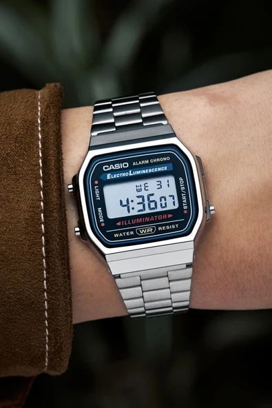 Casio A168WA-1WDF Retro Tasarım Kare Kadran Metal Kordon Metal Kasa  Metalik Renk Üniseks Kol Saati - 5