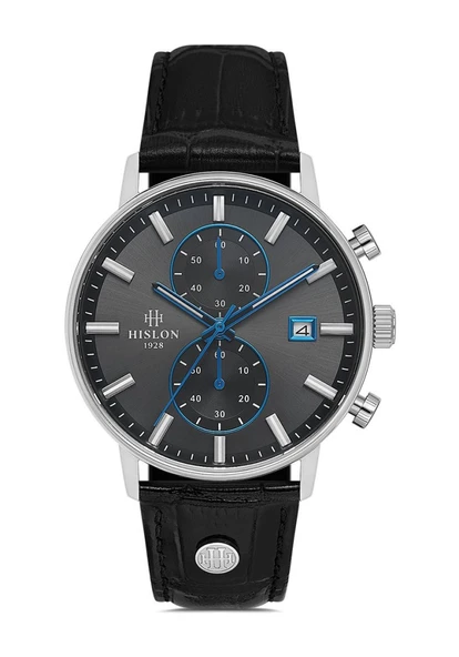 Hislon MS200S-04BS Deri Kordon Çelik Kasa 5 ATM Suya Dayanıklı Siyah Renk Erkek Kol Saati ürün görseli 1