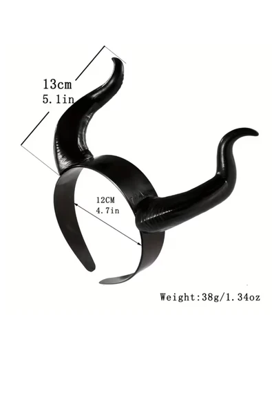 1 adet El Yapımı, Retro Punk Cadılar Bayramı Boynuz Başlık – Keçi Boynuzu Esintili Anime Pop Sanat Tasarım, Pluş Tüy Detaylı,-Siyah - Resim 2