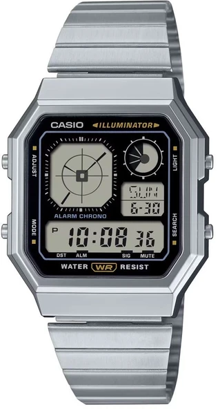Casio A130WE-1ADF Retro Tasarım Kare Kadran Metal Kordon Metal Kasa Metalik Renk Üniseks Kol Saati
