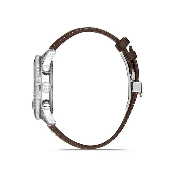 Hislon MS154T-02KS Yansıma Önleyici Seramik Çerçeve Safir Camlı Deri Kordon Çelik Kasa 10 ATM Suya Dayanıklı Kahverengi Renk Erkek Kol Saati - Resim 2