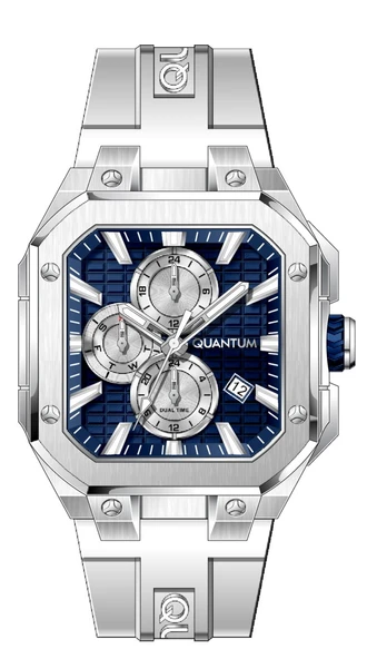 Quantum PWG1235.393 Kare Kadranlı Silikon Kordon Çelik Kasa 5 ATM Suya Dayanıklı Beyaz Renk Erkek Kol Saati ürün görseli 1