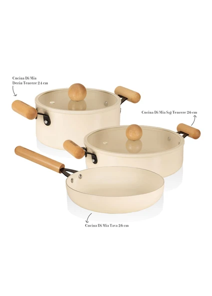The Mia Cucina Di Mia İndüksiyon Tabanlı Seramik Tencere Tava Seti 5 Parça - Resim 2
