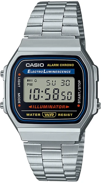 Casio A168WA-1WDF Retro Tasarım Kare Kadran Metal Kordon Metal Kasa  Metalik Renk Üniseks Kol Saati