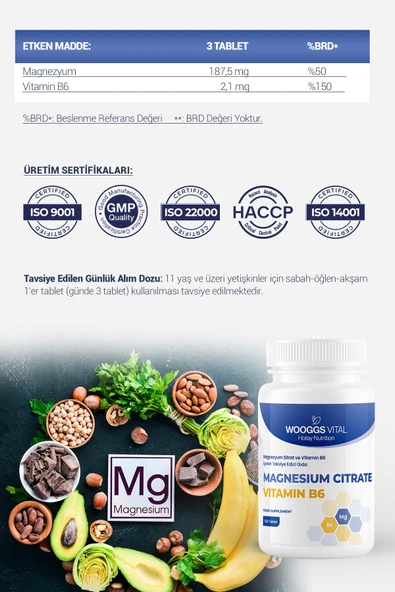 Magnezyum Sitrat Ve Vitamin B6 İçeren Takviye Edici Gıda 120 Tablet - 2