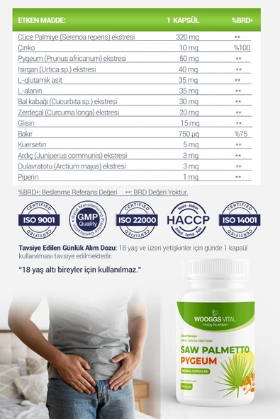 Cüce Palmiye 320 mg Pygeum 50 mg Takviye Edici Gıda 90 Kapsül - 2