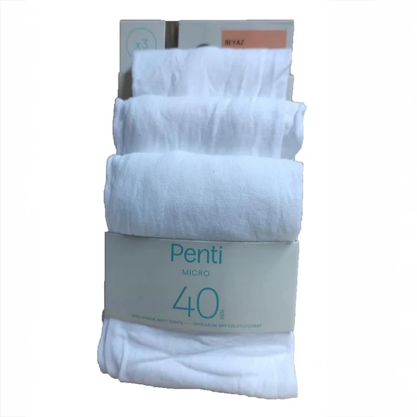 Penti Pretty Kız Çocuk Mikro 40 Külotlu Çorap Beyaz 3'lü Paket - 2