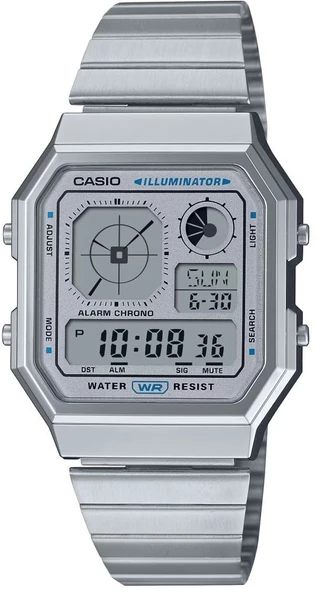 Casio A130WE-7ADF Dijital Ekran Kare Kadran Metal Kordon Plastik Kasa Metalik Renk Üniseks Kol Saati