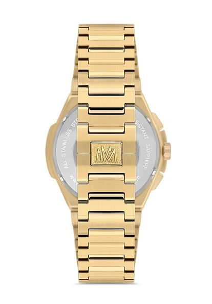 Momentus SM390G-15SG Tüm Fonksiyonları Aktif Safir Camlı Çelik Kordon Çelik Kasa 5 ATM Suya Dayanıklı Altın Renk Erkek Kol Saati - Resim 3