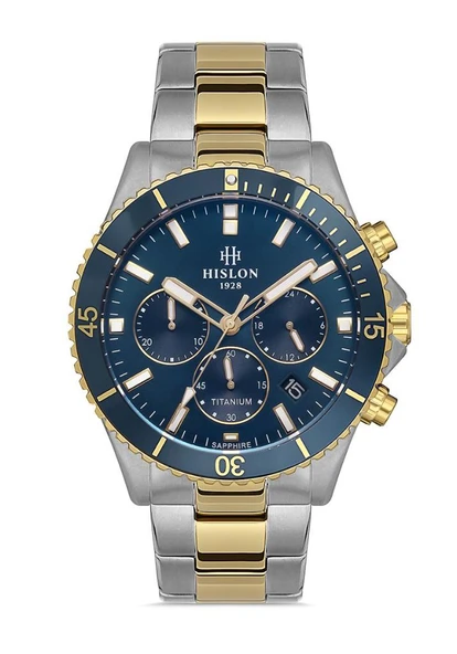 Hislon MS138V-11SG Yansıma Önleyici Safir Kaplama Cam Titanyum Kordon Titanyum Kasa 5 ATM Suya Dayanıklı Metalik-Altın Renk Erkek Kol Saati ürün görseli 1