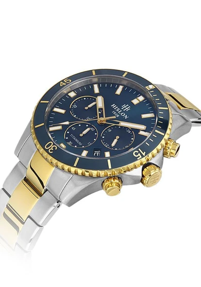 Hislon MS138V-11SG Yansıma Önleyici Safir Kaplama Cam Titanyum Kordon Titanyum Kasa 5 ATM Suya Dayanıklı Metalik-Altın Renk Erkek Kol Saati - Resim 4