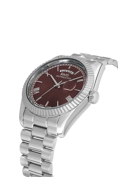 Rms Zeitmeister RMS.1.AG1641.06 Romen Rakamlı Kristal Camlı Çelik Kordon Çelik Kasa 5 ATM Suya Dayanıklı Metalik Renk Erkek Kol Saati - Resim 3