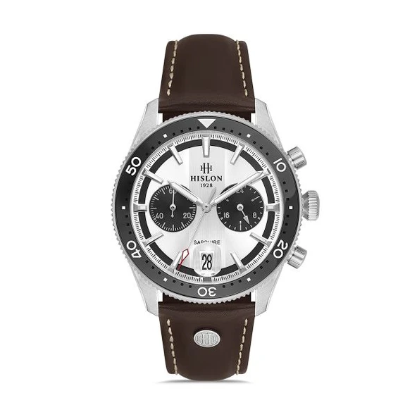 Hislon MS154T-02KS Yansıma Önleyici Seramik Çerçeve Safir Camlı Deri Kordon Çelik Kasa 10 ATM Suya Dayanıklı Kahverengi Renk Erkek Kol Saati ürün görseli 1