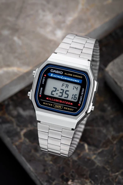 Casio A168WA-1WDF Retro Tasarım Kare Kadran Metal Kordon Metal Kasa  Metalik Renk Üniseks Kol Saati - 6