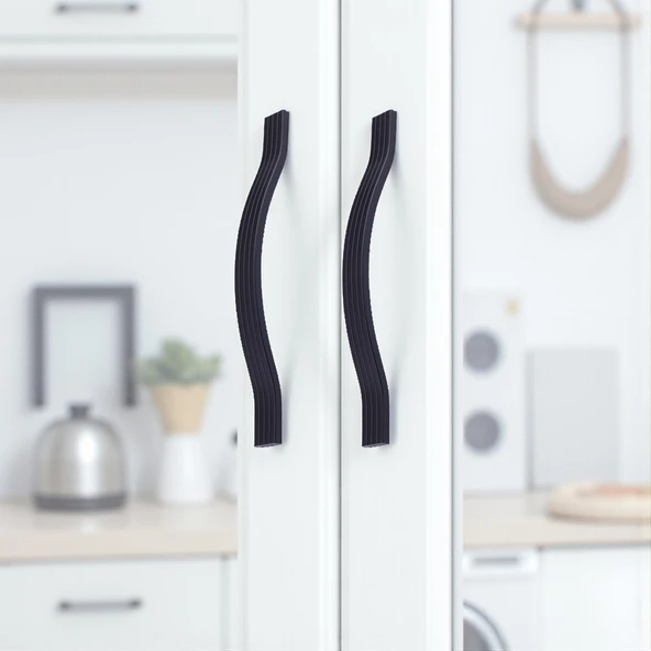 Akasya Siyah 10lu SET 160 mm Çizgili Metal Mobilya Kulpu Çizgili Model Dayanıklı Uzun Ömürlü Modern - Resim 3