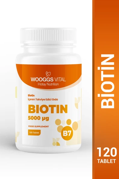 Biotin 5000 µg (Vitamin B7) İçeren Takviye Edici Gıda – 120 Tablet - 1