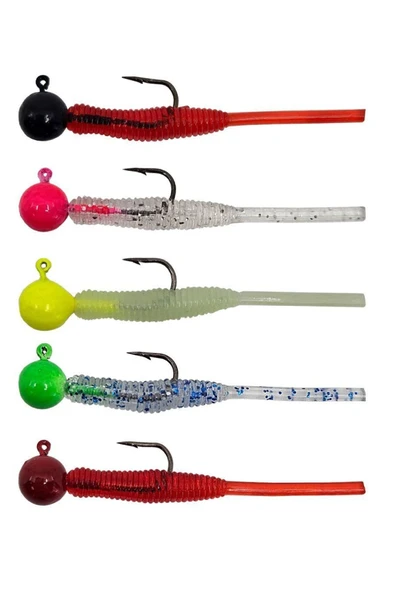 Kendo Hook Worm Jighead+Lrf Silikonu 2gr+4.5cm 5 Adet-Head Yellow+Green Glow - 1