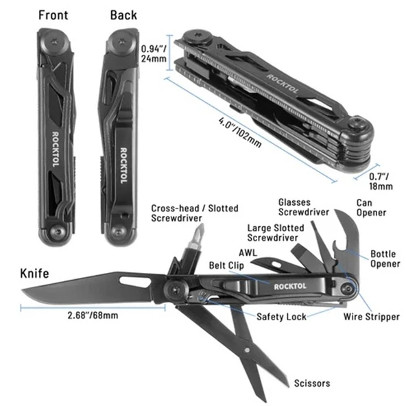 Rocktol 12 Fonksiyonlu Multi Tool Siyah Çakı (Kılıflı) - 3