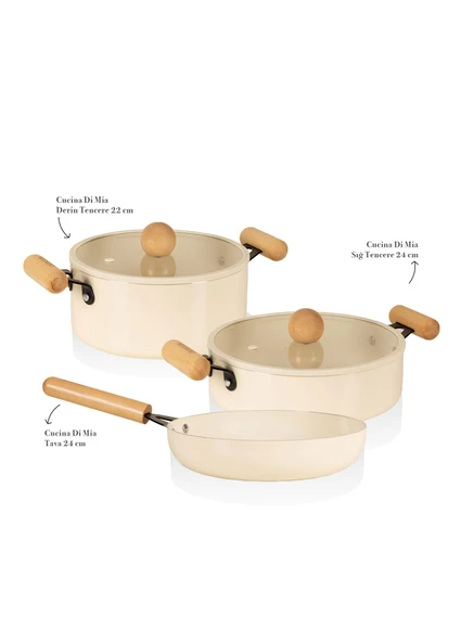 The Mia Cucina Di Mia İndüksiyon Tabanlı Seramik Tencere Tava Seti 5 Parça - Resim 2