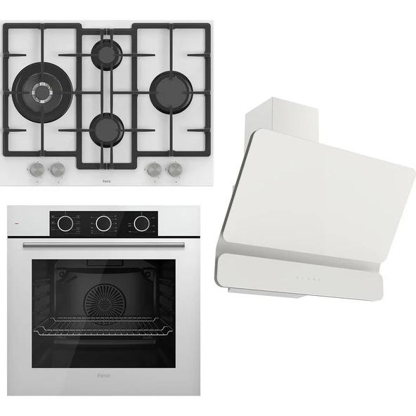 Ferre Flowart Basıc Serisi Beyaz Ankastre Set (ED076+ XE62CB + D081 ) ürün görseli 1