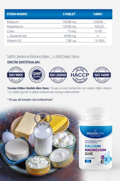 Kalsiyum, Magnezyum Ve Çinko İçeren Takviye Edici Gıda 120 Tablet - 2