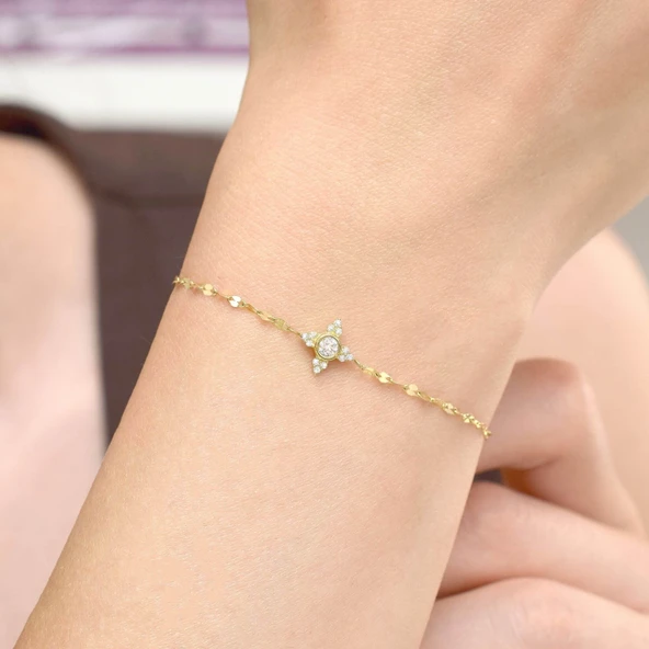 Tektaşlı Çiçek Altın Bileklik ürün görseli 1