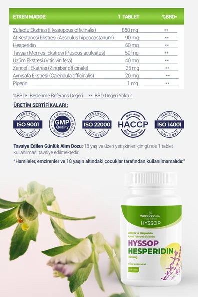 Hyssop Zufaotu Ve Hesperidin içeren Takviye Edici Gıda 120 Tablet - 2