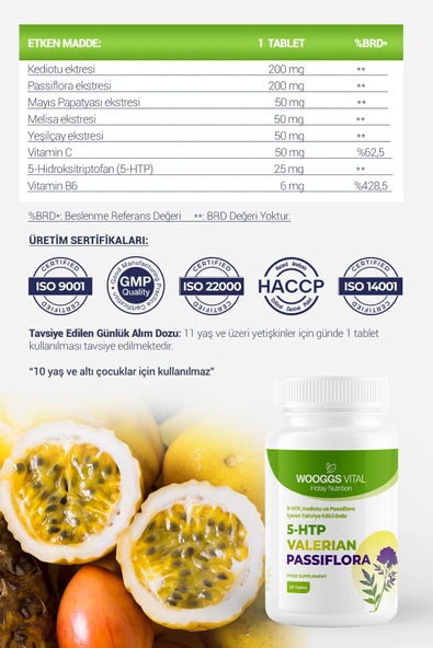 5-HTP, Kediotu ve Passiflora İçeren Takviye Edici Gıda – 60 Tablet - 2