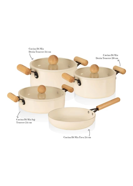 The Mia Cucina Di Mia İndüksiyon Tabanlı Seramik Tencere Tava Seti 7 Parça - Resim 2