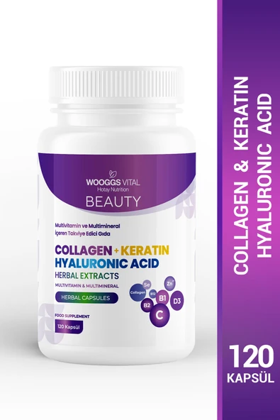 Beauty Kolajen, Keratin ve Hyaluronik Asit İçeren Multivitamin Multimineral – 120 Kapsül - 1