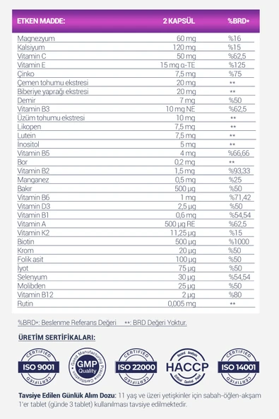 Yetişkin Kadınlar İçin Multivitamin ve Multimineral İçeren Takviye Edici Gıda – 120 Kapsül - 2