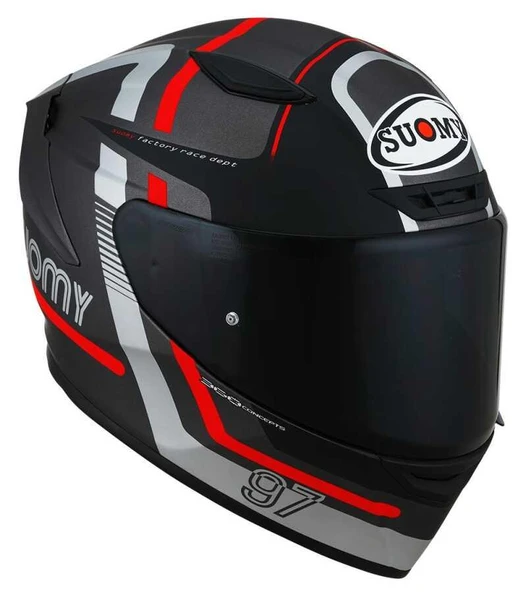 SUOMY TRACK-1 KASK NINETY SEVEN GUN METAL-RED - Resim 2