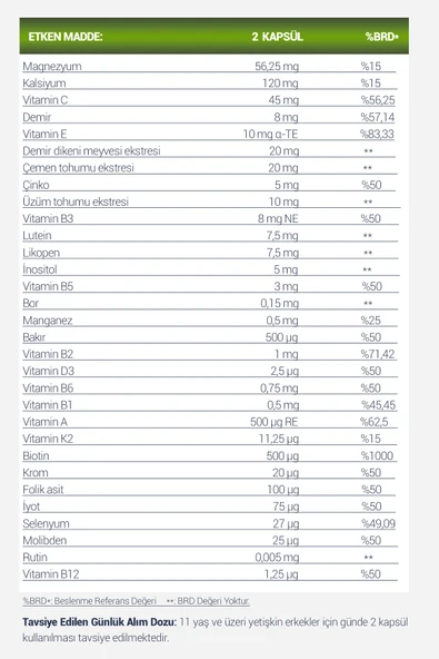 Multivitamin Ve Multimineral İçeren Erkekler için Takviye Edici Gıda 120 Kapsül (Bitkisel Kapsül) - 2