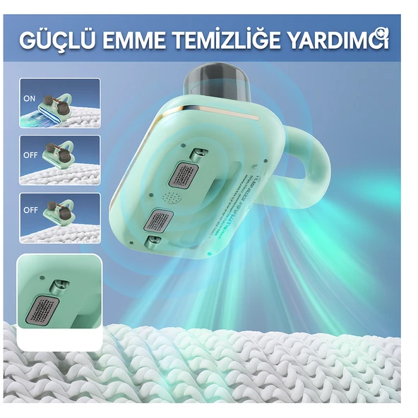 Akar ve Toz Önleyici Profesyonel  Derinlemesine Temizlik İçin Güçlü   Emişli Yatak ve Kumaş Süpürgesi - 3
