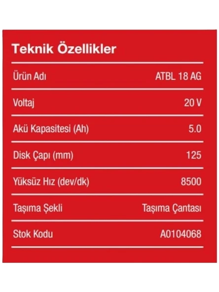 Attlas Pro ATBL 18 AG-502C 20 V 5 Ah Çift Akülü Taşlama Makinesi - 3