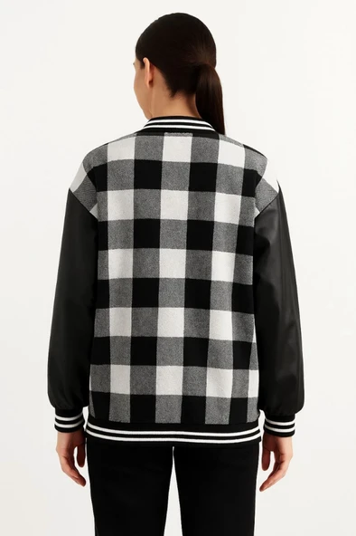 Kolları Suni Deri Içi Astarlı Oduncu Kolej Içi Ceket - Gri - 2