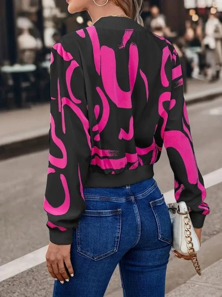 Kadın Uzun Kollu önden Fermuarlı Kısa şardonlu Dalgıç Ceket - Resim 3