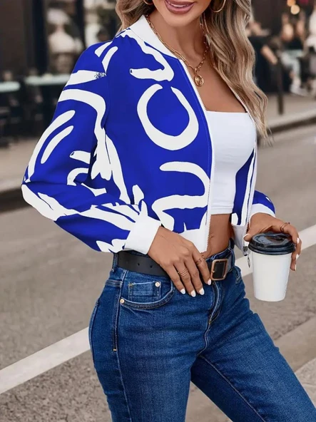 Kadın Uzun Kollu önden Fermuarlı Kısa şardonlu Dalgıç Ceket - Resim 5