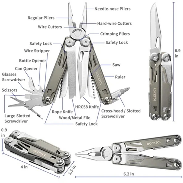 Rocktol 19 Fonksiyonlu Multi Tool Pense (Kılıflı) - 5